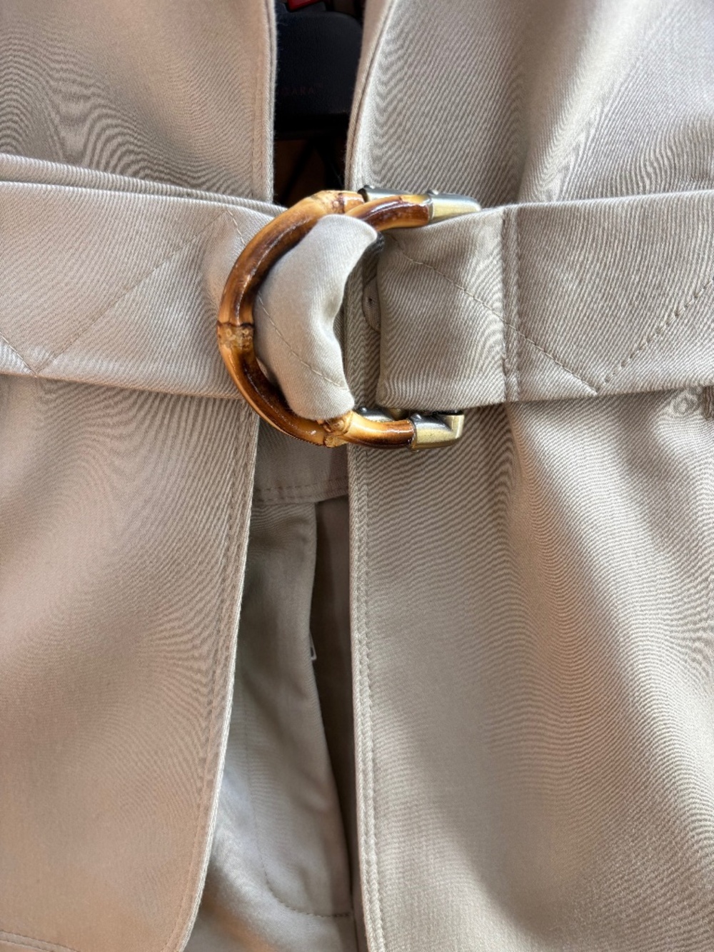 Tahari ASL Beige Trench Blazer 2 Piece Suit with Attached Bamboo Ring Belt